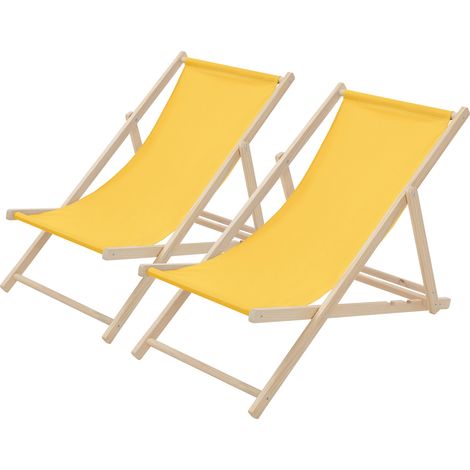 ECD Germany 2x Sedie a Sdraio Pieghevoli in Legno e Tessuto Giallo Schienale Regolabile 3 Posizioni Reclinabili Carico fino a 120 kg Lettini Prendisole da Spiaggia Giardino Balcone per Esterni/Interni