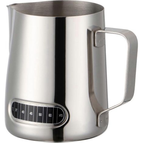 Pitcher à lait inox 600ml avec thermomètre pour mousse à café, accessoire barista et crémier pour machine à café (1/4)