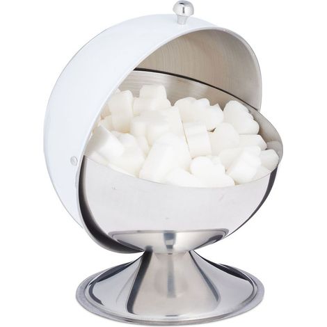 Relaxdays Sucrier avec couvercle roulant, acier brillant, sucre, sucreries, boîte de gateaux, rond,pour sucre,blanc. (1/5)