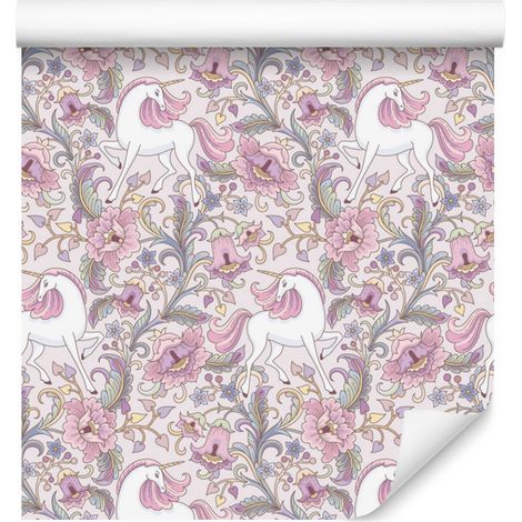 Carta da parati con unicorni e fiori per soggiorno e camera da letto 50x1000 cm (1/5)