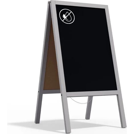 Chevalet Stop Trottoir avec Cadre en Bois Laqué Gris 118x61cm, Chevalet Publicitaire