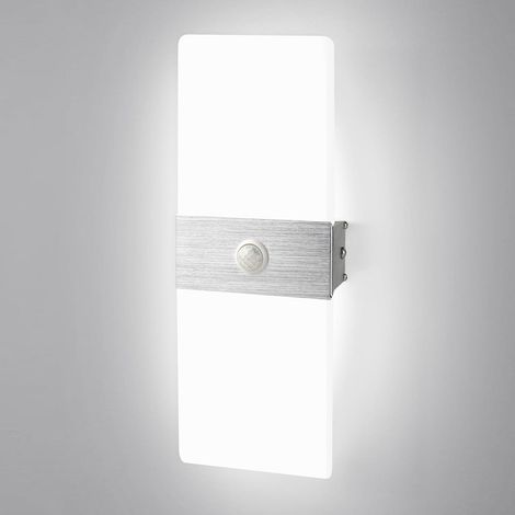 Applique Murale Intérieure LED avec Détecteur de Mouvement 12W Blanc Froid 6500K Lampe Murale Moderne Acrylique Aluminium Luminaire Éclairage Intérieur pour Couloir Escalier Balcon Salon Entrée (1/5)