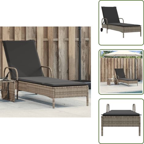 The Living Store Sonnenliege mit Rollen und Auflage Grau Poly Rattan - Sonnenliege - Gartenliege - Relaxliege - Poolliege - Lounge Chair (1/5)