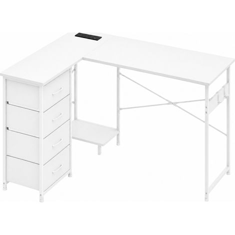 Levede Corner Desk L Shaped with Drawers Power Outlet Office Gaming Wood White (1/5)