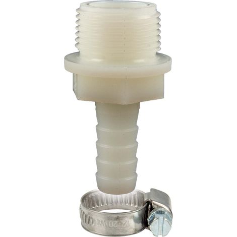tecuro Schlauchtülle Ø 21 mm x 1 Zoll AG, mit Edelstahlschlauchschelle - Nylon weiß (1/5)