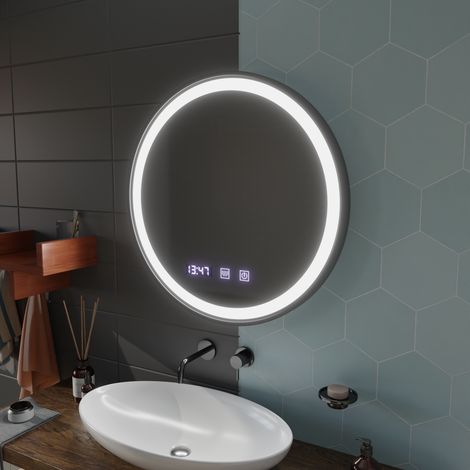 Miroir LED Desembuage Horloge et Temperature 70 Cadre Noir Brosse (1/5)
