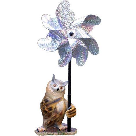 Statue de hibou tenant un moulin à vent rotatif, figurines d'animaux en résine, décoration de jardin