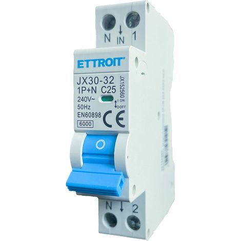 ETTROIT Interrupteur magnétothermique 1P+N 25A 220V 6KA JX152560 (1/3)