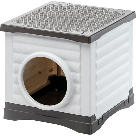 Niche pour Chien et Chat extérieure - Maison pour Lapin - Plastique recyclé Robuste - PETVILLA 50, 38,5 x 43 x h 38,5 cm (1/4)