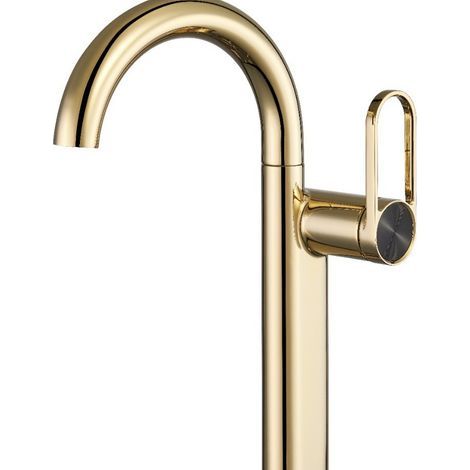 Grifo de lavabo de latón dorado cepillado - Grifo mixto para lavabo de encimera/a raso, instalación estándar, herrajes sanitarios de alta calidad - Alovez (1/3)