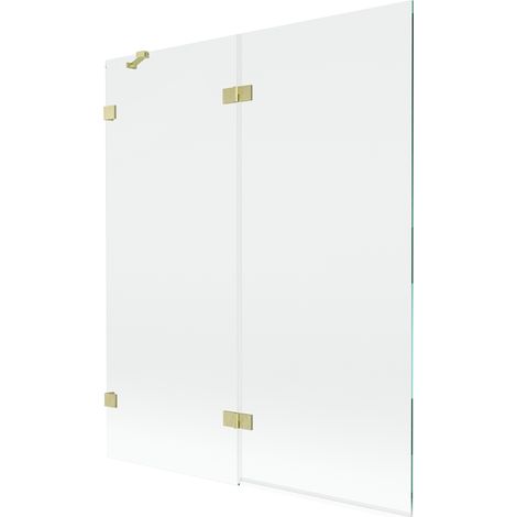 Mexen Lunar Wannenfaltwand 2-teilig links 140 x 150 cm, transparent, gebürstetes Gold - 897-140-100-55-00-L