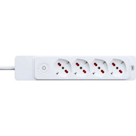 4-fach Steckdosenleiste mit 10/16A Schuko-Steckdosen, 1,5m Kabel, ROSI-Schalter