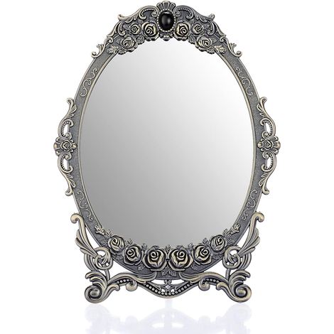 MINKUROW Espejo De Maquillaje Espejo De Escritorio Ovalado Retro Espejo De Tocador De Mesa De Pie Decorativo 26 x 20cm (Bronce) (1/5)