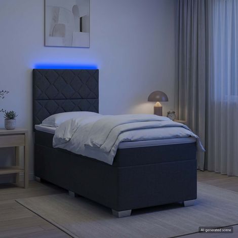 vidaXL Letto con Box Spring, Materasso e LED Grigio Scuro 90 x 190 cm (1/5)