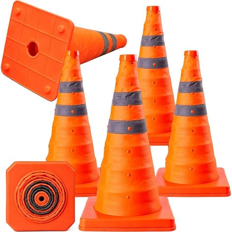 Cônes De Signalisation Pliables 70 Cm avec Bande Réfléchissante, Cône De Marquage pour Stationnement, Guidage Routier et Entraînement Football (1/5)