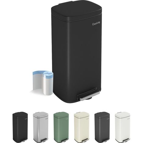 Pedal Kitchen Bin with Soft Close Lid, Step-On Trash Can with Inner Bucket 50L BLACK