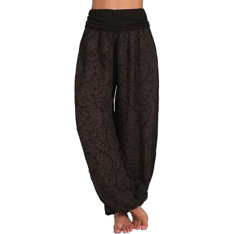 Damen-Maxihose mit Ali-Baba-Haremsmuster, Aladdin-Stil, Boho-Chic, weites Bein, Yogahose, Übergröße 3XL, Kaffeefarbe (1/4)