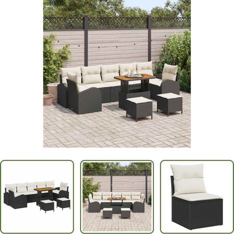 Mobilier extérieur - Ensemble de canapé de jardin avec coussin 10 pcs Noir polyrotin (1/5)