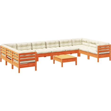 Maison Exclusive - Set de sofás jardín 11 pzas con cojines madera (1/5)