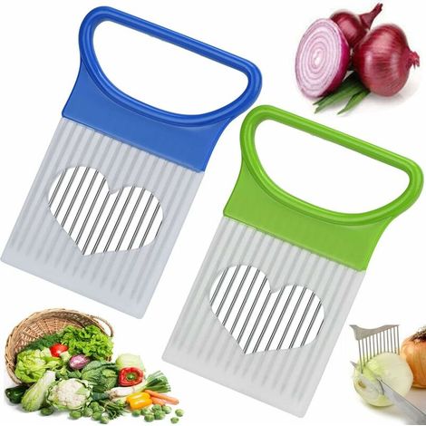 Green Mobility-2 pièces tout-en-un trancheuse porte-oignons, hachoir en acier inoxydable, coupe-légumes, fruits, légumes, assistant de cuisine (vert, bleu) (1/5)