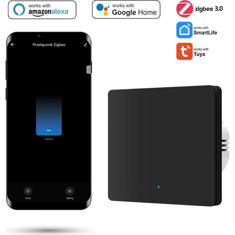 Interruptor de pared Zigbee de 1 canal Tuya, color negro (1/5)