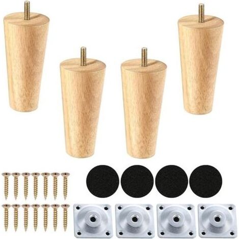 Lot de 4 - Pieds de meuble - Pieds de canapé - Remplacement facile pour salon et chambre + Finition vernie naturelle + 25cm (1/5)
