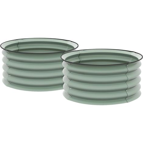 Lot de 2 Jardinières Rondes Surélevées en Métal – 60x60x30 cm, Fond Ouvert, Vert Idéal Herbes et Légumes (1/5)