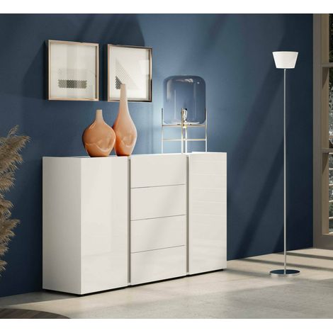 Aparador Ernesta, Alacena 4 Estantes, Made in Italy, 38x140x92h cm Blanco Brillante (1/5)