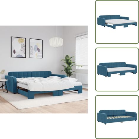 vidaXL Tagesbett Ausziehbar mit Matratzen Blau 100x200 cm Samt (1/5)