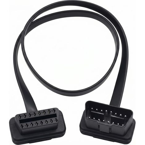 Câble d'extension OBD-II OBD2 16 Broches, Rallonge OBD2 avec Interrupteur 16 Broches, Rallonge Plate OBD2 Mâle-Femelle avec Connecteur Coudé pour Diagnostic OBD2 Auto - 60cm (1/5)