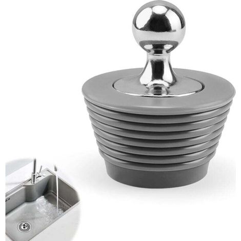 Tappo di scarico per vasca da bagno, tappo conico in silicone con maniglia in lega di zinco, adatto per vasca da bagno e lavello da cucina (grigio) - Crezuo