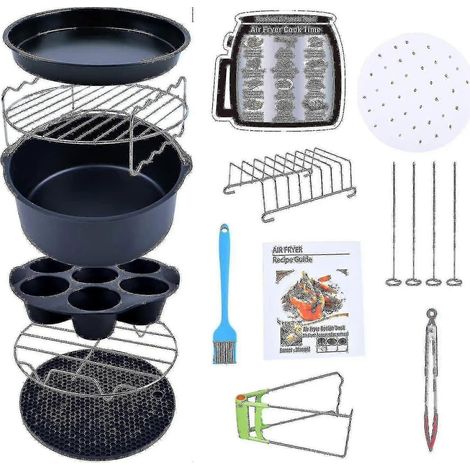 Accessoires pour friteuse à air chaud (15 ensembles + 20 livres de recettes) - 20 cm, compatibles avec les friteuses à air chaud de toutes marques d'une capacité de 4,2 à 6,8 litres. (1/5)