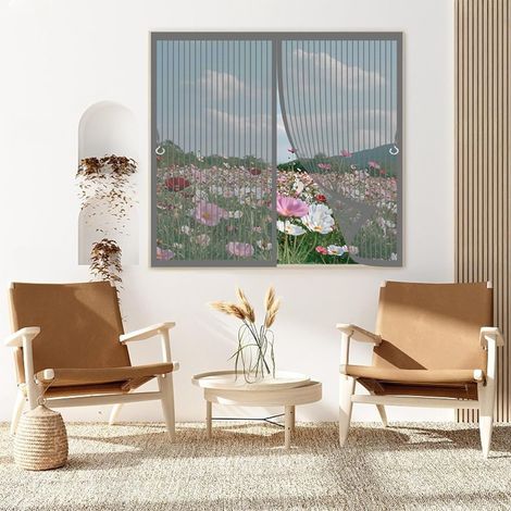 Moustiquaire Fenêtre Aimantée 103x88cm Joint Magnétique de Haut en Bas avec Fermeture Automatique Rideau Moustiquaire Aimantée pour Toutes Les Tailles de Fenêtre, Gris