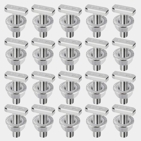 20-piece hammer head screw set, T-screws with locking toothed nuts M8 x 20 mm in A2-70 stainless steel, M8 flange nuts, screws for solar PV mounting rails