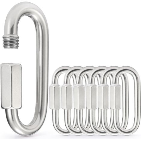 Set di 6 anelli a sgancio rapido con meccanismo a vite, utilizzabili come catene o moschettoni, adatti per operazioni di sollevamento, traino, nautica e allestimento per esterni, colore nero. (1/5)