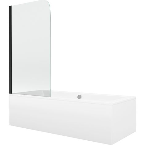 Mexen Cube Rechteckige Badewanne 170 x 80 cm mit Verkleidung und 1-flügeliger 70 cm Duschwand, transparent, schwarz (1/5)