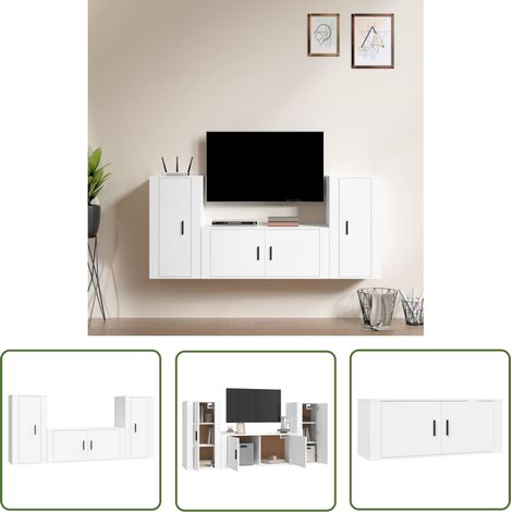 The Living Store Ensemble de meubles TV 3 pcs Blanc Bois d'ingénierie - Meuble Tv - Meuble Téléviseur - Étagère Murale - Rangement Mural - Décoration Intérieure (1/5)