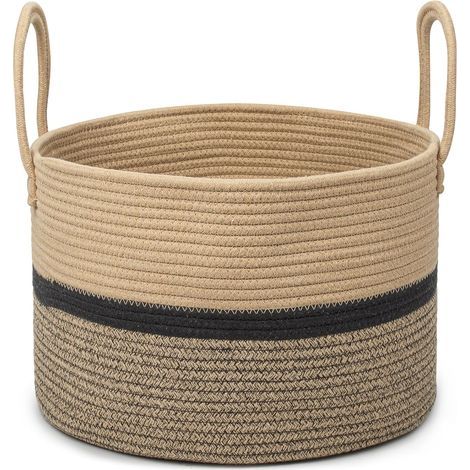 Cesto portabiancheria 32L in cotone intrecciato con 2 manici Φ40xH25CM per riporre giocattoli, vestiti e altri oggetti per la casa. (1/5)