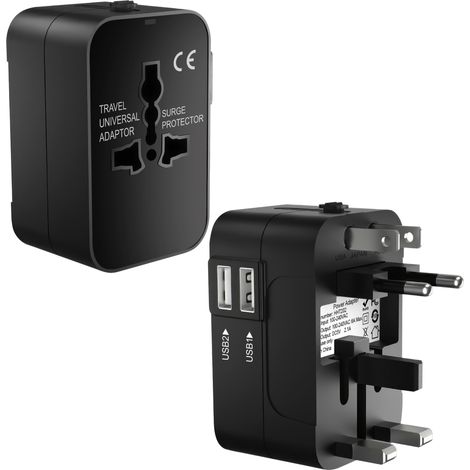 Adaptateur de voyage universel prise Anglaise UK Europe USA Austalie Japon - 2 Ports USB pour chargement (1/5)
