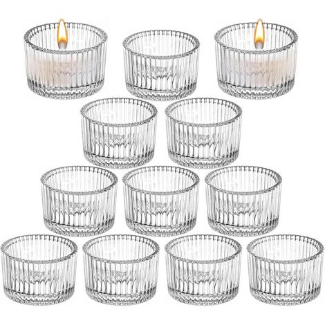 Lot de 12 photophores transparents - 5,5 cm x 3,5 cm - Bougeoirs pour fête d'anniversaire, décoration de table, décoration d'intérieur et de mariage (1/5)