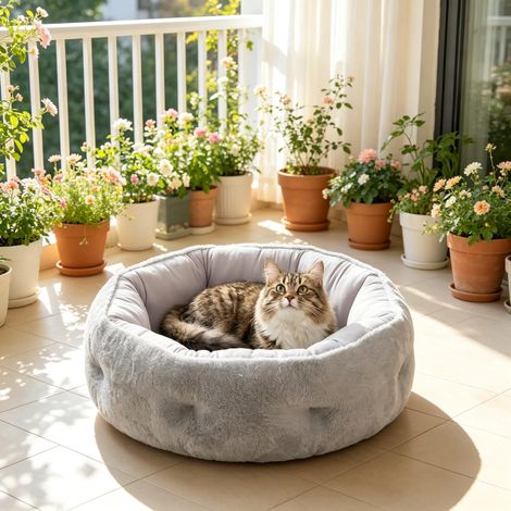 Lit réversible pour chats, lit pour chats d'intérieur et petits chiens, lit rond avec bord de soutien (1/5)