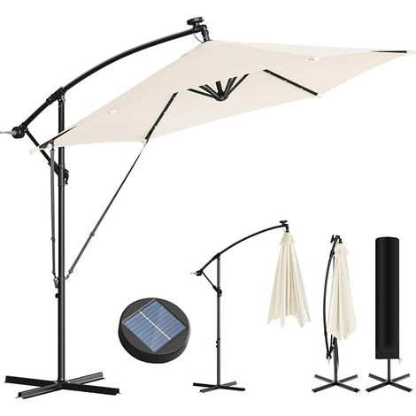 WOLTU Sombrilla de jardín de 3 m con rotación de 360°, inclinación ajustable, funda y cuerdas resistentes al viento, color beige