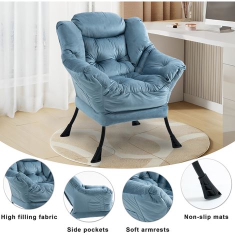 Fauteuil Relaxant Métallique avec Poche Latérale, Chaise Détente Simple et Confortable pour Salon, Chambre ou Balcon