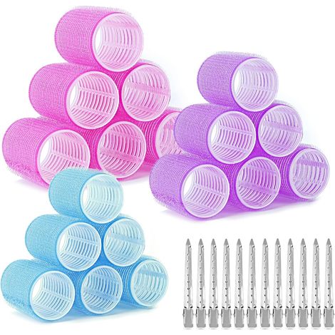 Sollbry 30 Pièces Bigoudis Cheveux, Comprenant 18 Bigoudis Magiques Et 12 Pinces Métalliques, Gros Cheveux pour Les Femmes Et DIY Enfants,Rose, bleu, violet, argent (1/5)