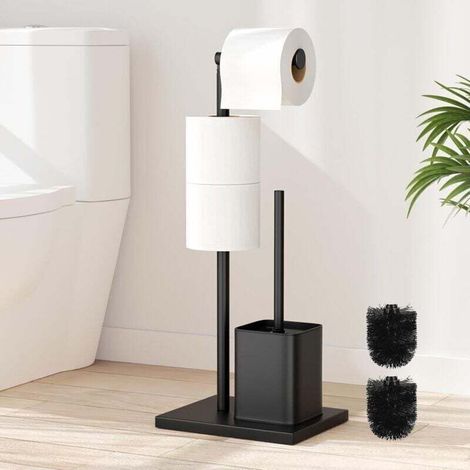 Porte-papier toilette avec brosse WC - Porte-serviettes en papier en acier inoxydable vertical avec brosse WC, XU, Porte-papier washi, Aucun perçage requis (noir) - KZQ