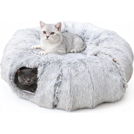 Cat Tunnel Cat Toy Plush Cat Tunnel Indoor Cat Tunnel Cat Tunnel Soft Cat Bed with Two Entrances Cat Cave Grey (1/5)