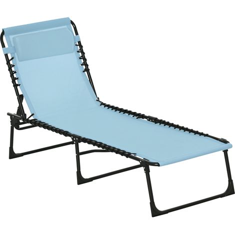 Outsunny tumbona plegable, tumbona jardín exterior reclinable 4 posiciones con reposacabezas y marco de acero, para terraza, 189x58x30 cm, azul claro (1/5)