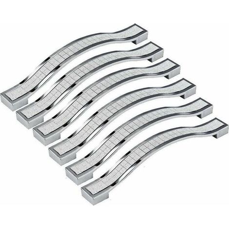6pcs 128mm Poignée de Porte Cristal Decoration Bouton de Porte Bouton de Meuble Pour Meuble Tiroir Placard Bin Penderie Armoire, Argenté (1/4)