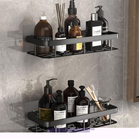 Etagere Douche.Rangement Douche Sans Percage.Panier Salle de Bain en Aluminium.Rangement Douche Noire.Porte Shampoing Douche.Etagere Sans Percer (2pcs)