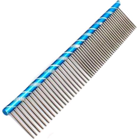 Peigne de toilettage pour animaux de compagnie, en métal, à double rangée de dents, manche coloré, brosse pour chiens et chats, prise en main ferme Épilation professionnelle, bleu (1/5)